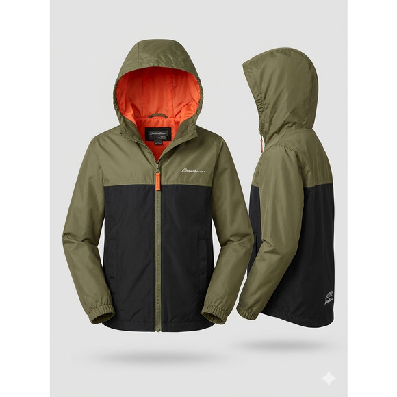 Eddie Bauer Other - Eddie Bauer Kids Colorblock Hooded Windbreaker Jacket Olive Black S 7/8